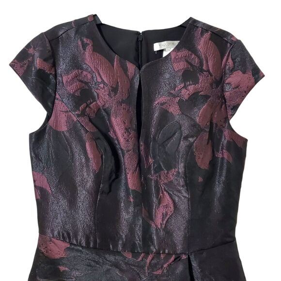 Kay Unger Massima Metallic Floral Jacquard Midi Cocktail Dress Mink Rose Size 6 - Picture 6 of 12